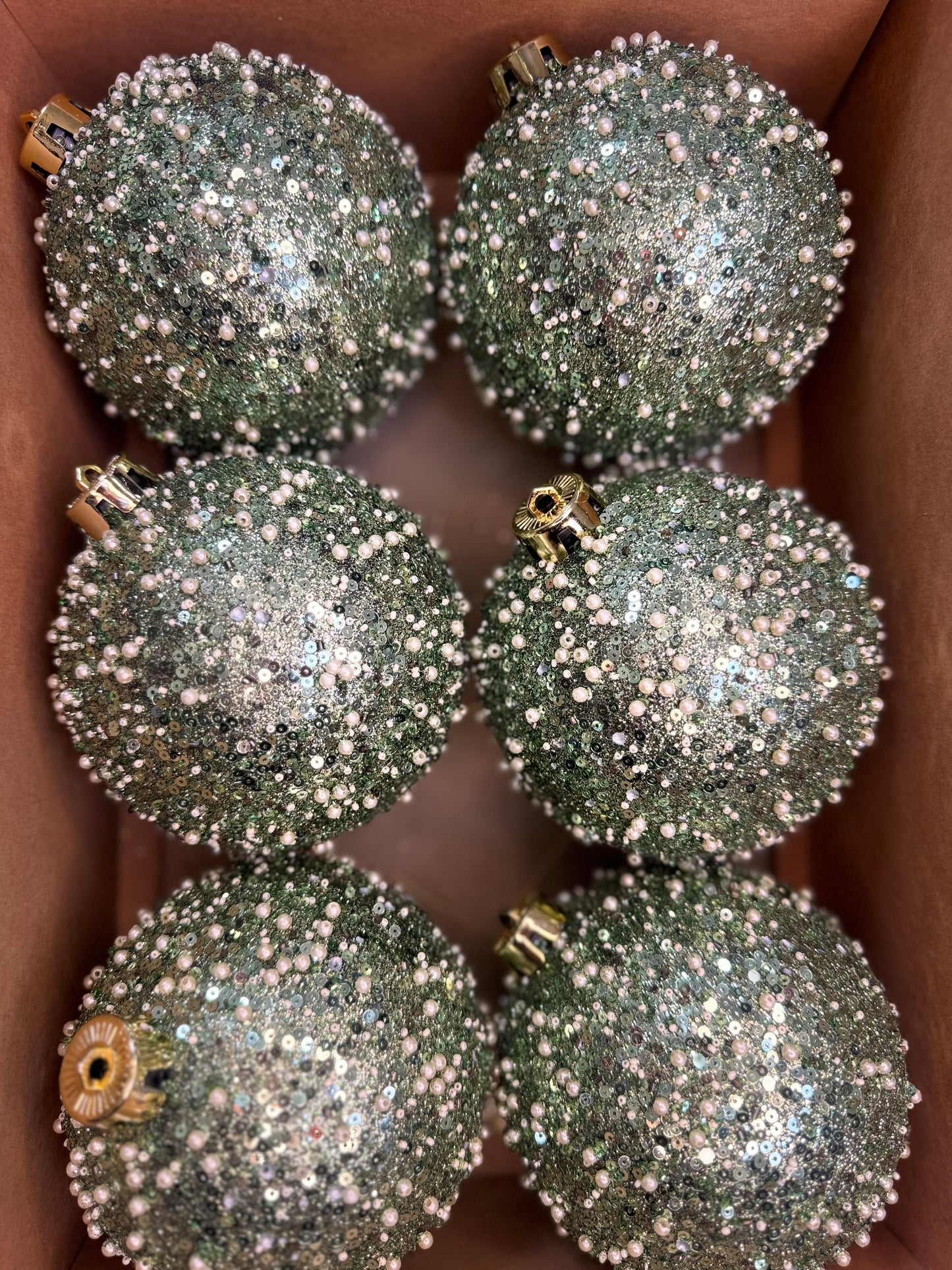 Green Glitter Baubles (Set of 6)