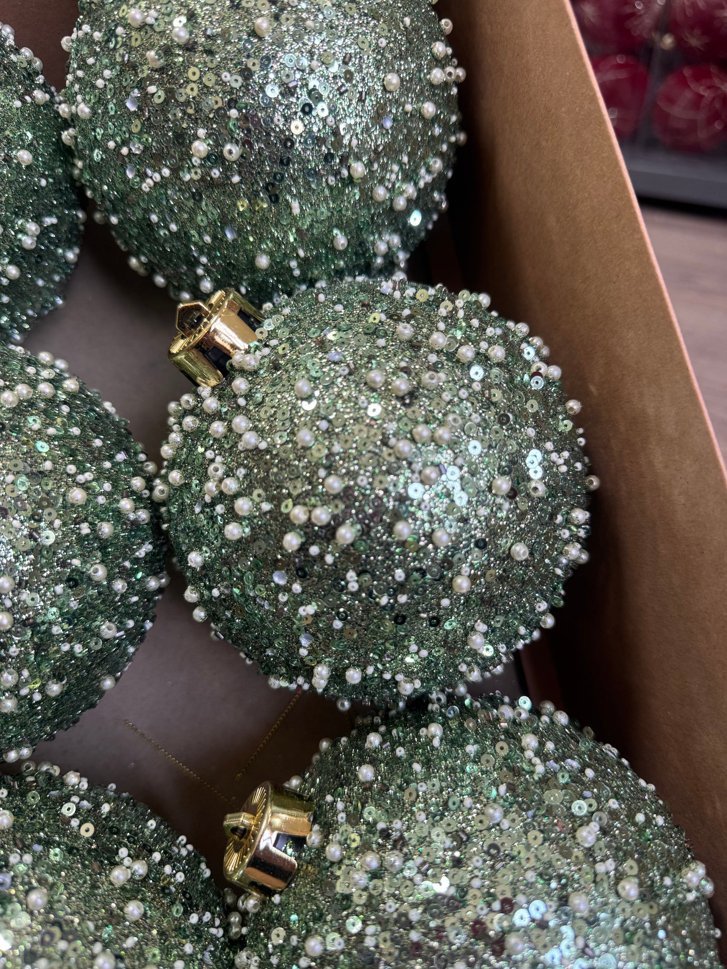 Green Glitter Baubles (Set of 6)