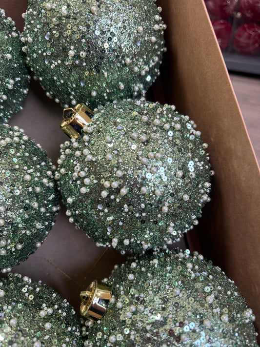 Green Glitter Baubles (Set of 6)