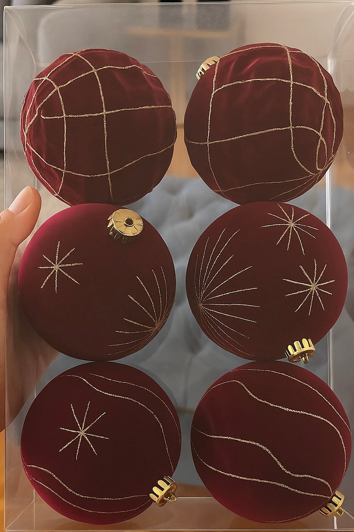 Velvet Red & Gold Starburst Ornaments (Set of 6)