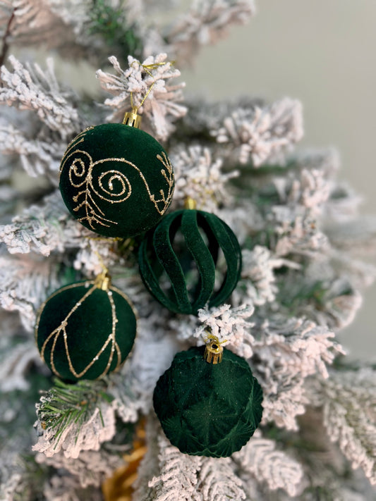 Green Velvet Ornaments (Set of 16)
