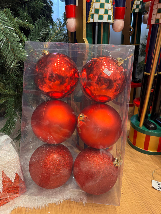 Mixed Red Baubles (Set of 6)