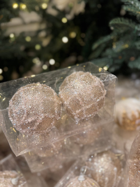 Champagne Frosted Sparkle Ornaments (Set of 2)