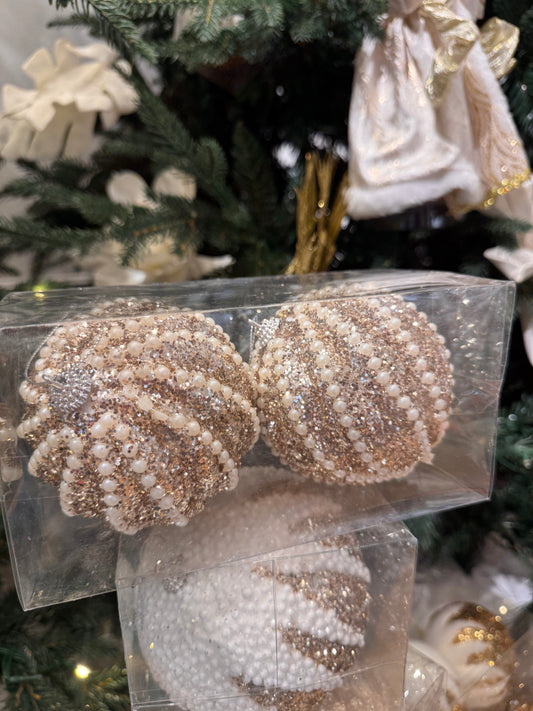 Pearl & Glitter Swirl Ornaments (Set of 2)