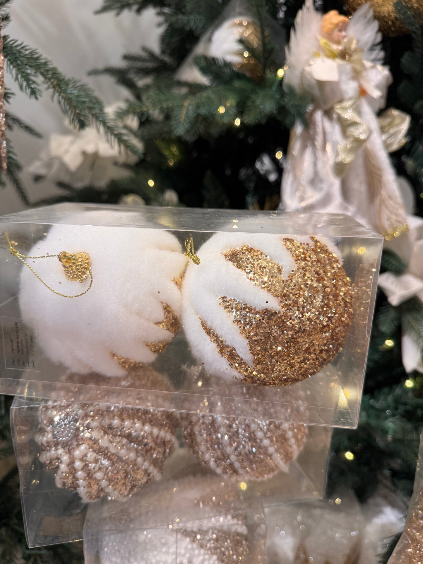 Glitter Baubles With Snowy Effect (Set Of 2)