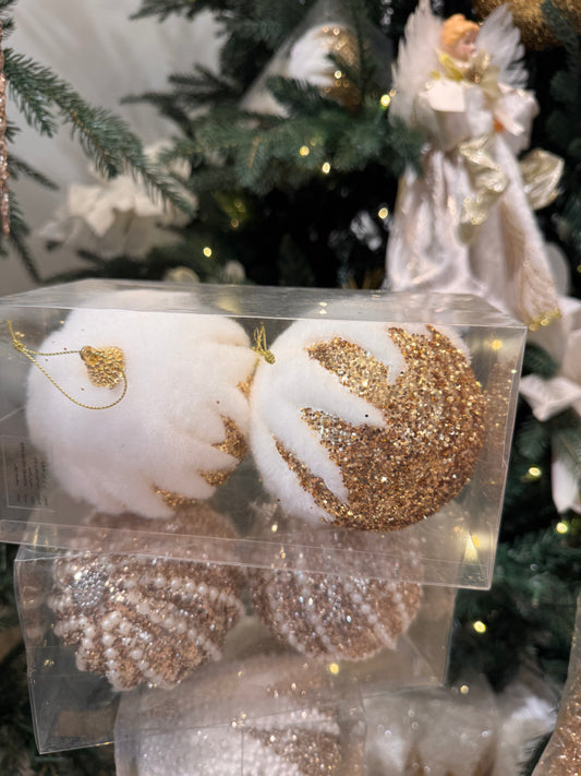 Glitter Baubles With Snowy Effect (Set Of 2)