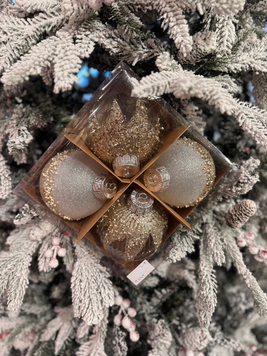 Gold & Silver Glitter Ornaments (Set of 4)