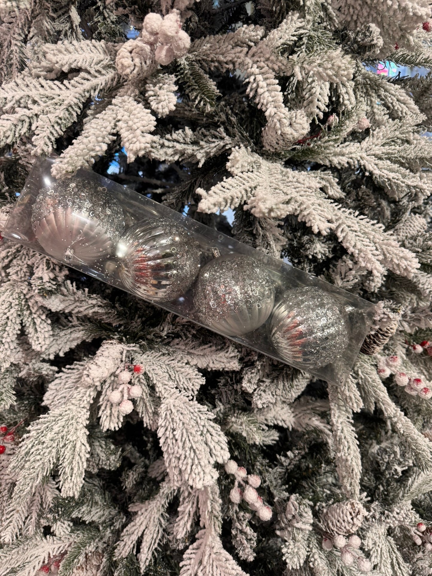 Silver Sparkle Ornaments (Set of 4)