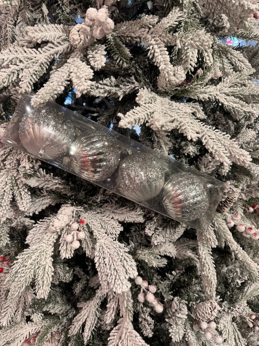 Silver Sparkle Ornaments (Set of 4)