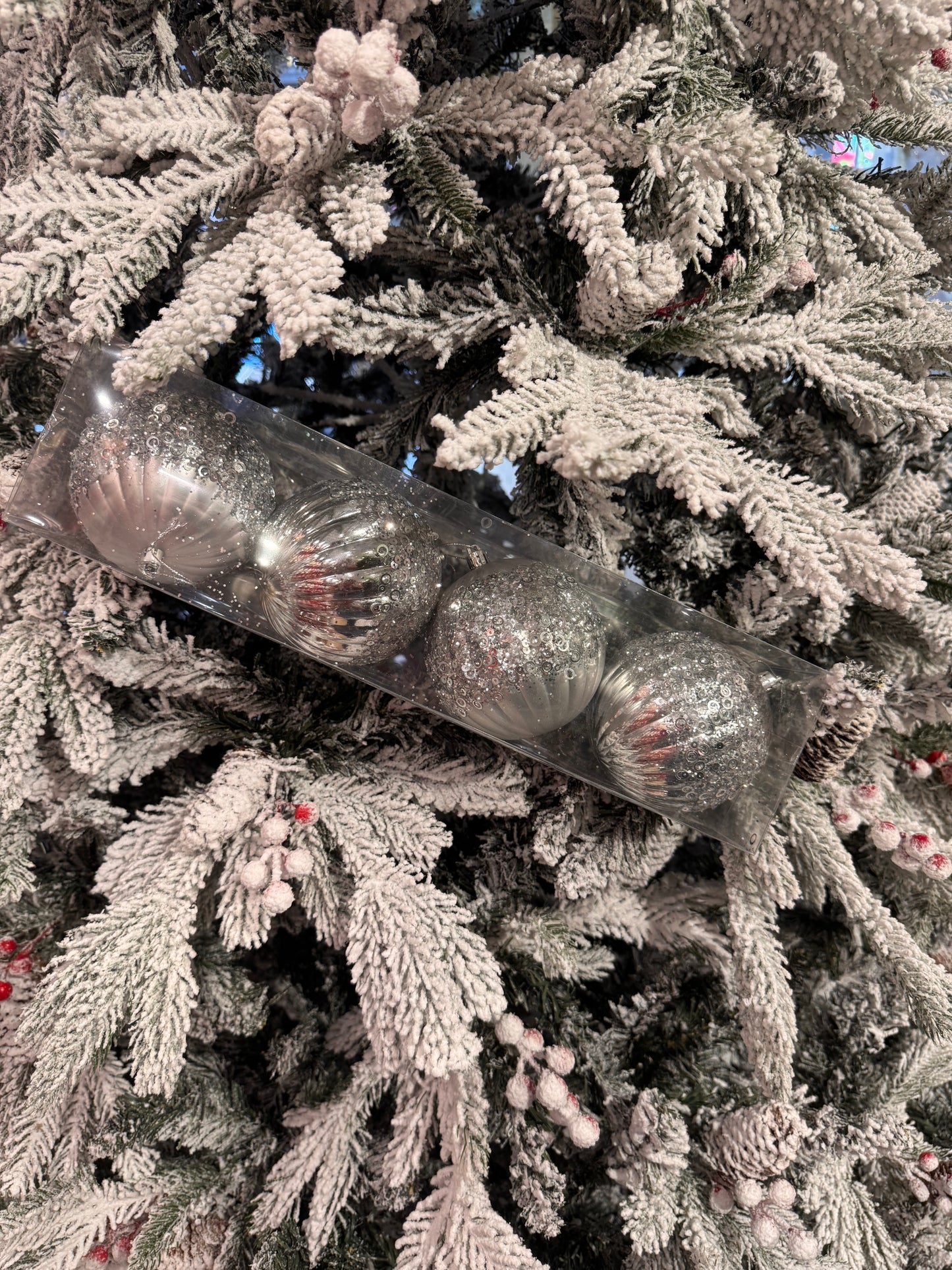 Silver Luxe Metallic Baubles (set of 4)