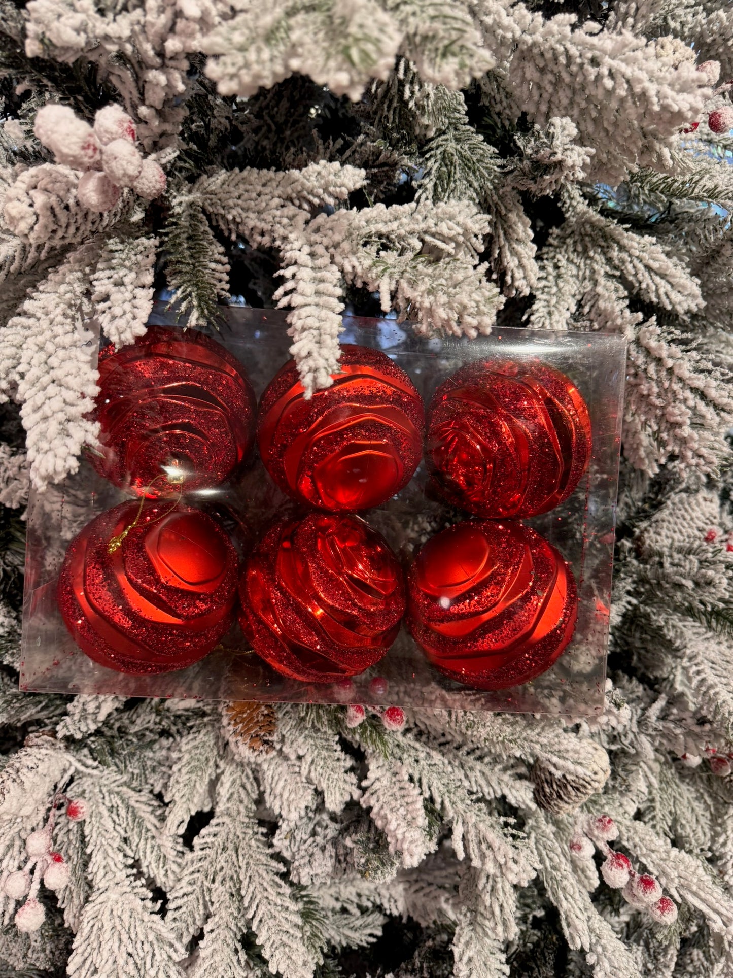 Crimson Sparkle Ornaments (Set of 6)