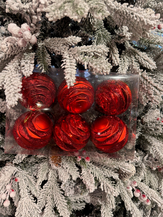 Crimson Sparkle Ornaments (Set of 6)