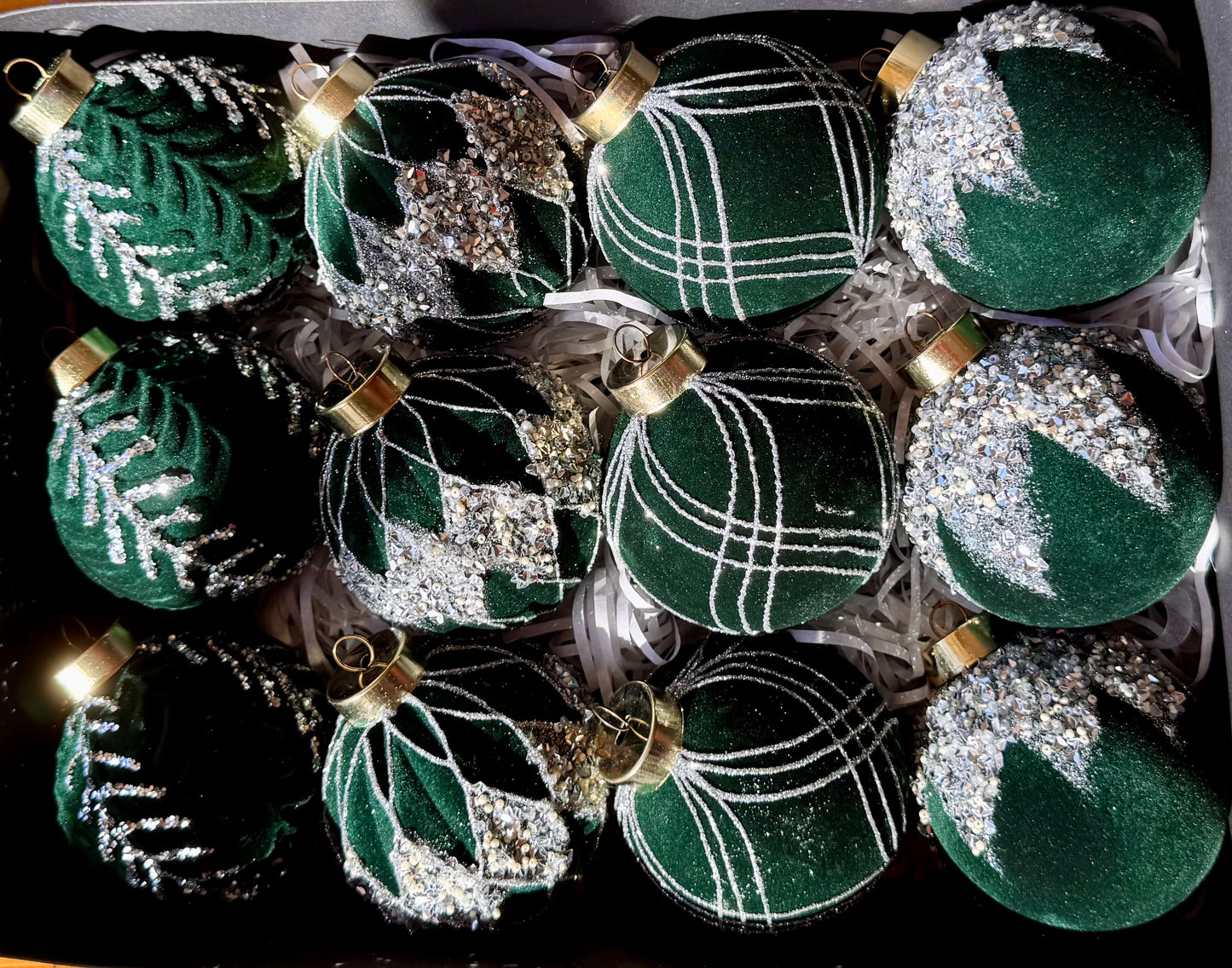 Dark Green & Mettalic Luxe Ornament Set (12 Pieces)