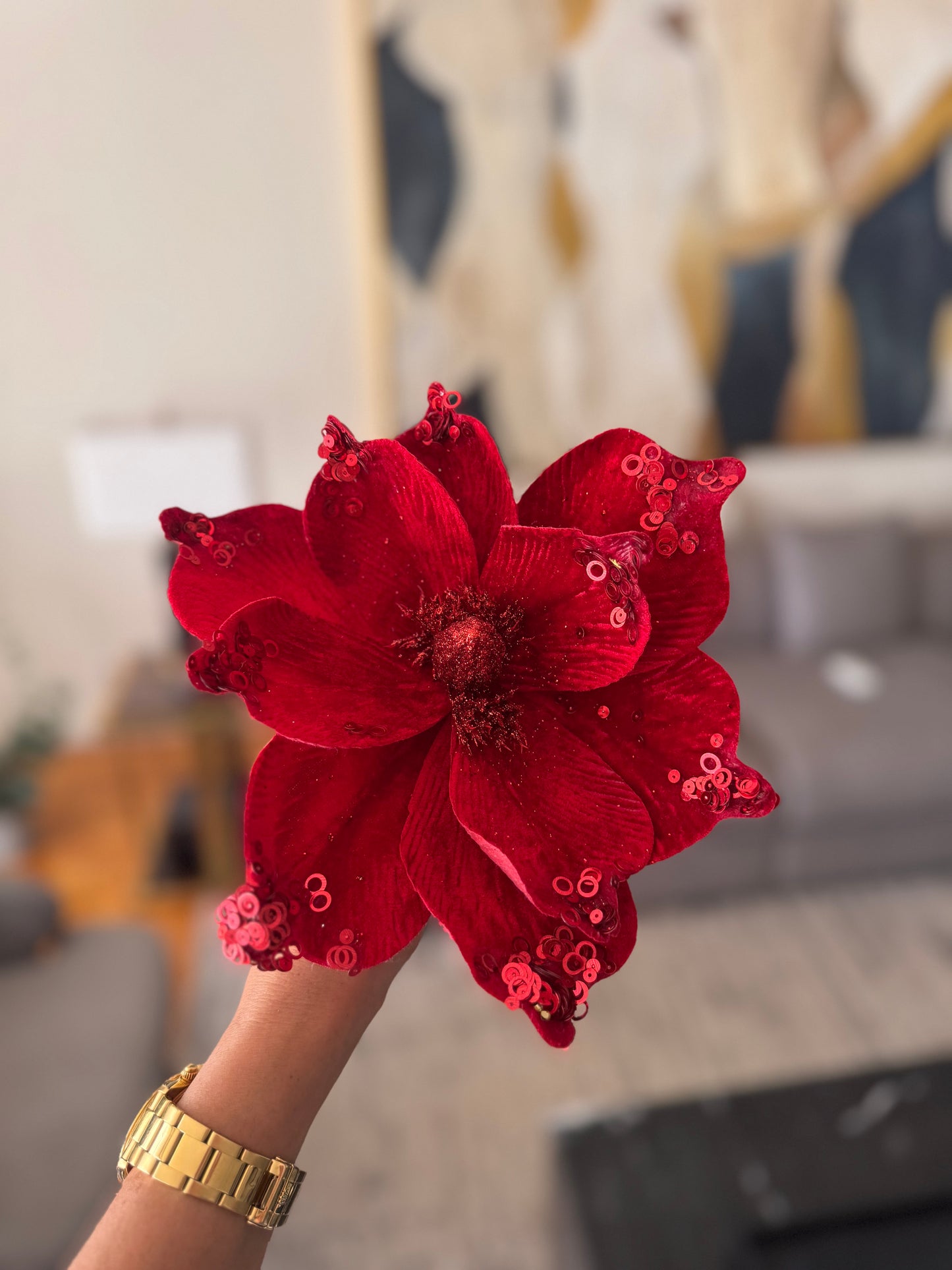 Red Sequin Velvet Bloom