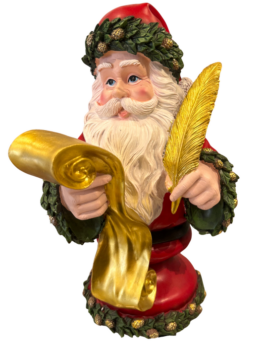 Santa with Golden Scroll Figurine